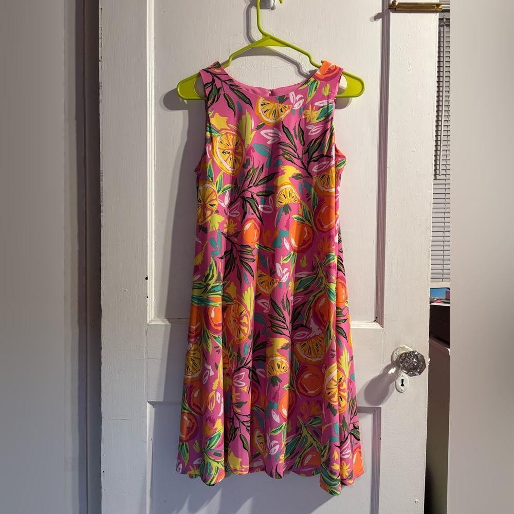 Vibrant Pink and Orange Sleeveless Shift Dress